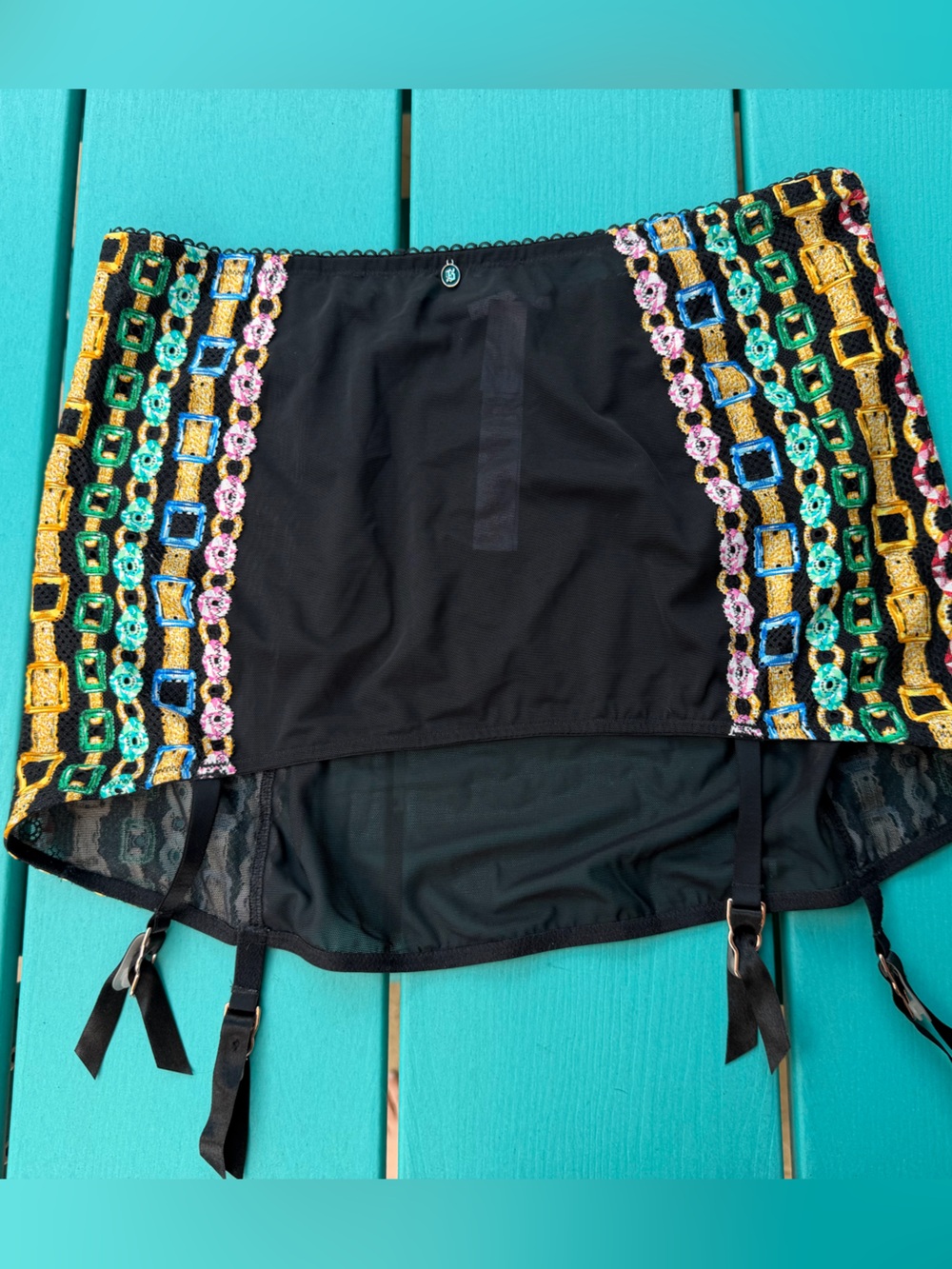 Black Embroidered Savage Fenty Garter Skirt